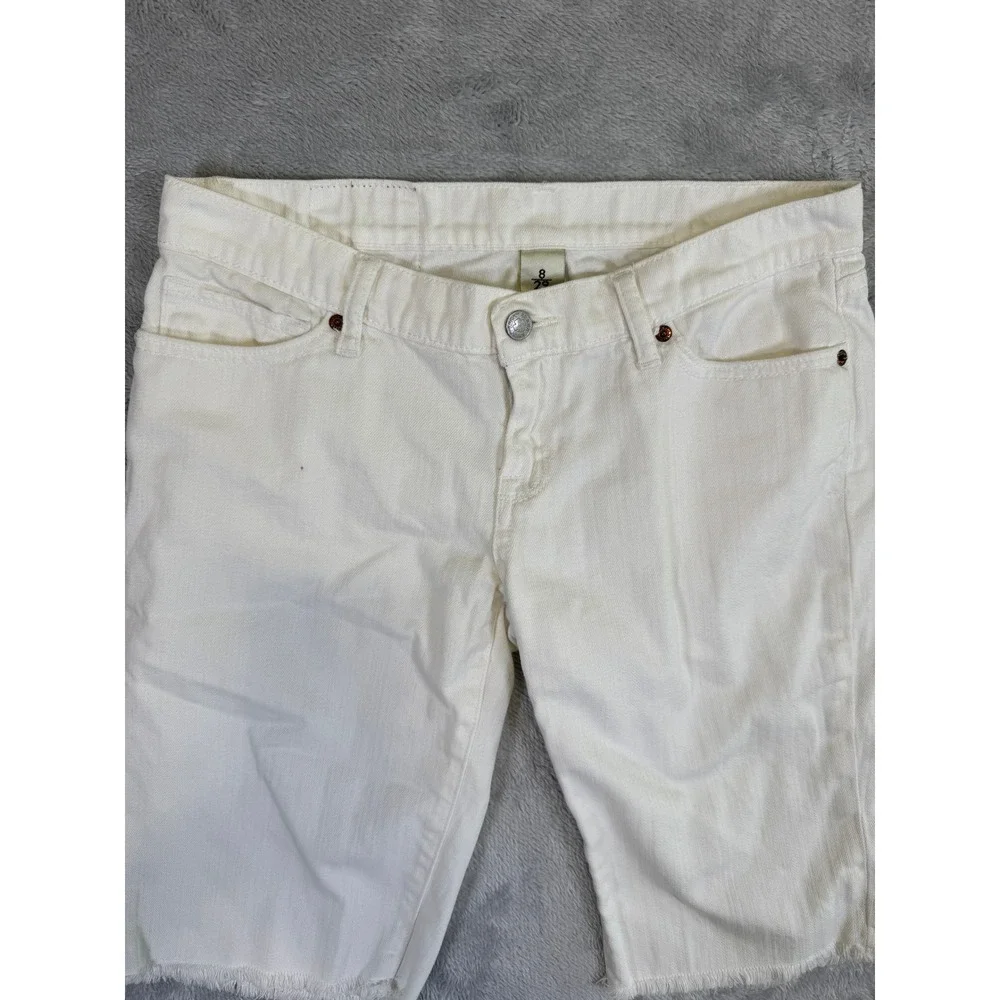 Lucky Brand Shorts Women 8/29 White Zoe Bermuda Long Raw Hem Summer Cotton Blend